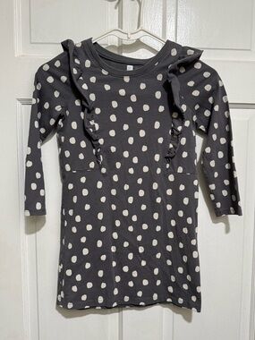Tea Brand Grey Polka Dot Long Sleeve Girls Dress Size 7